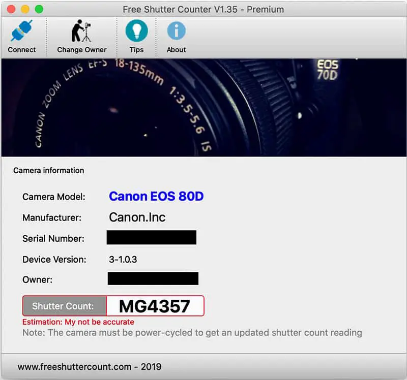 canon shutter count 1100d online