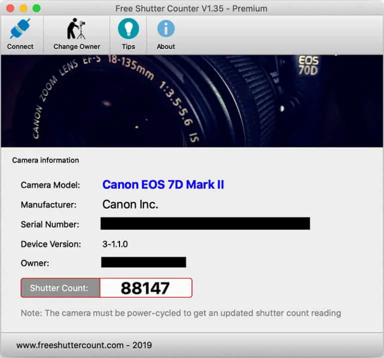 canon camera shutter count online