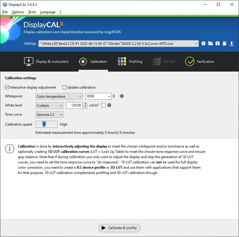 displaycal calibration for film